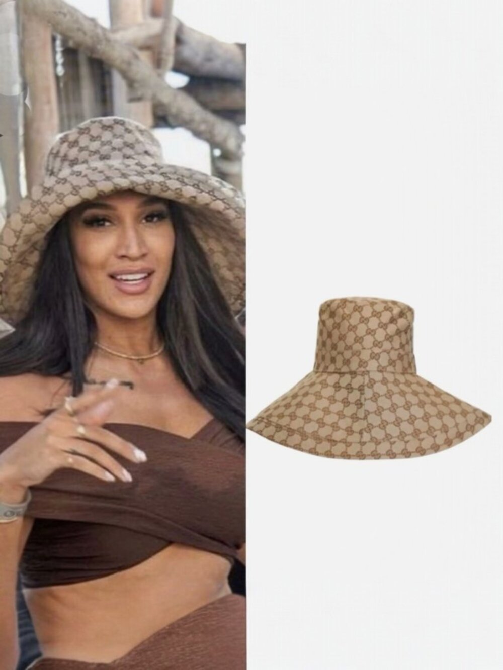 Gucci Beige GG Monogram Wide-Brim Hat